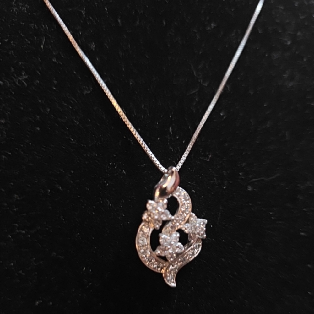 Ross Simons 925 Sterling Chain Necklace With CZ Pendant